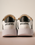 Scarpe in pelle e tessuto simil piumino